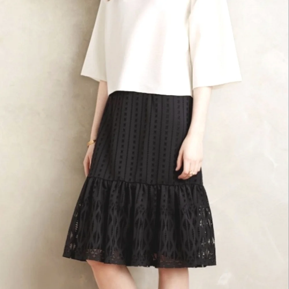 Anthropologie Moulinette Soeurs Perforated Ruffle Skirt in Black Size Small